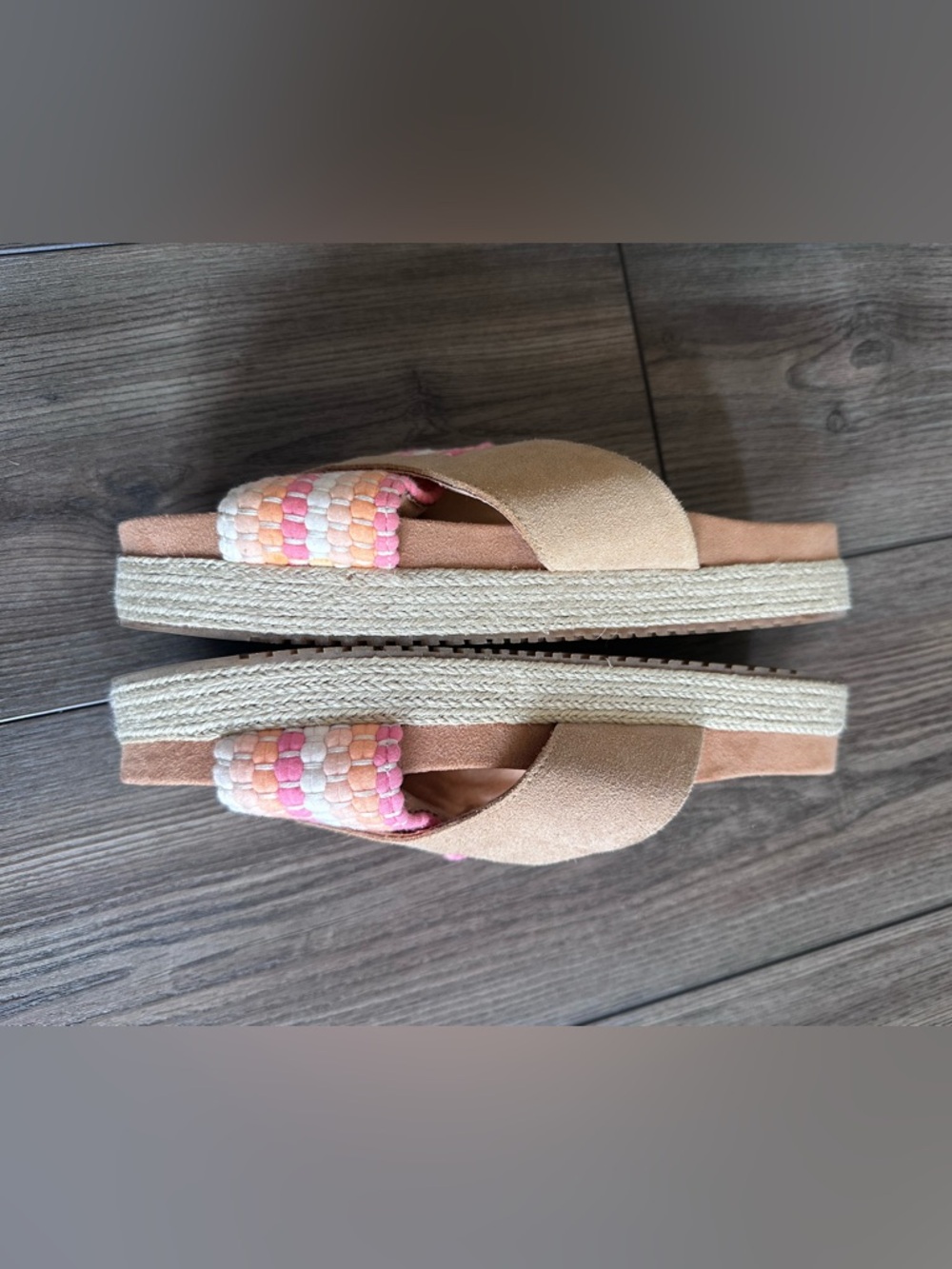 TOMS Woven Slide Sandals Women’s 9 Tan Pink Striped Comfort Slip On EUC - Picture 8 of 11
